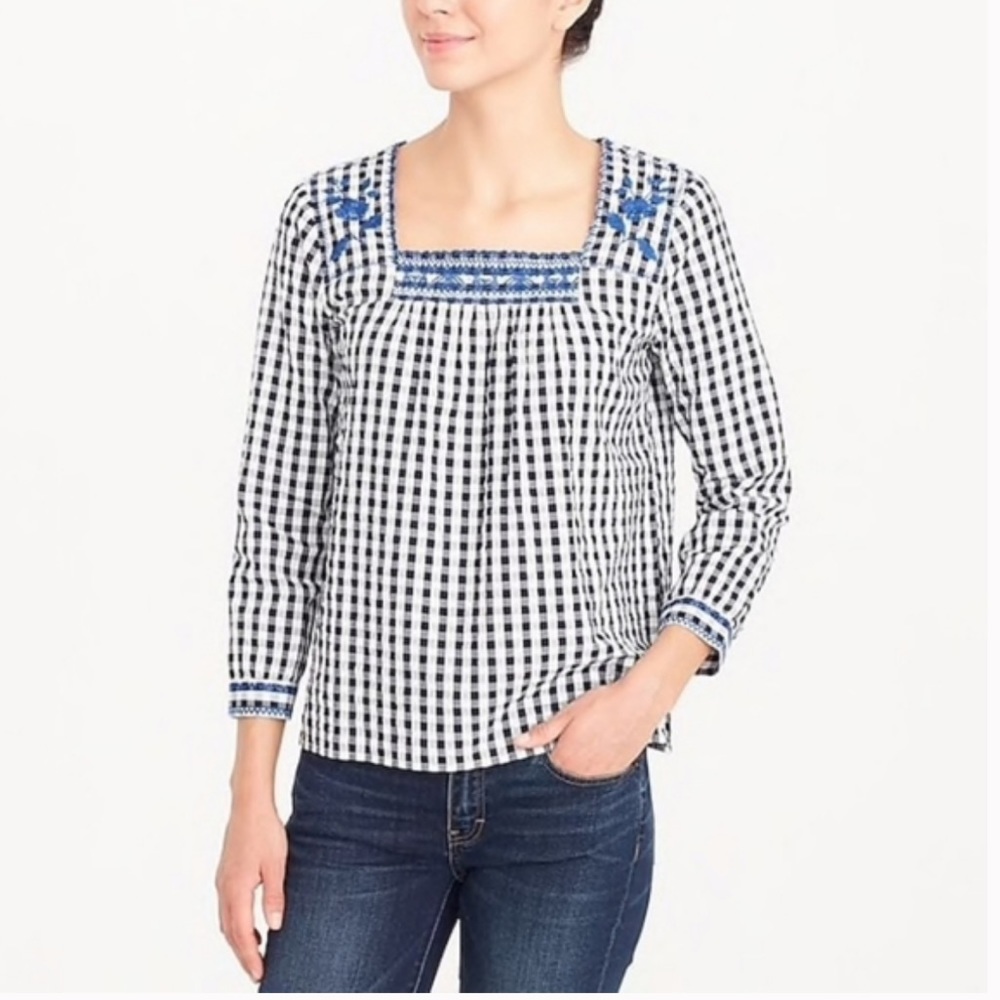 J. Crew Blue and White Gingham Top